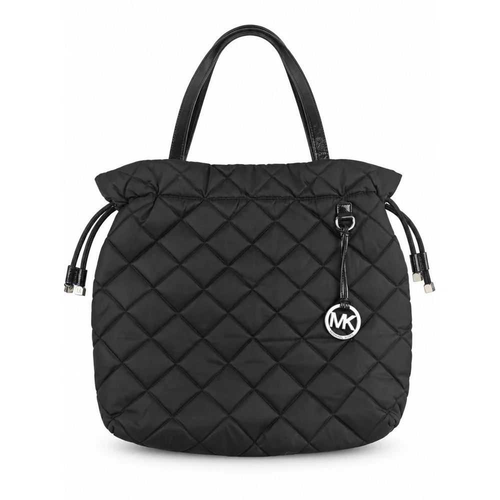 Michael Kors Vintage Y2K Black Quilted Nylon Drawstring Tote Shoulder Bag
